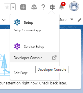 Setup developer console menu item